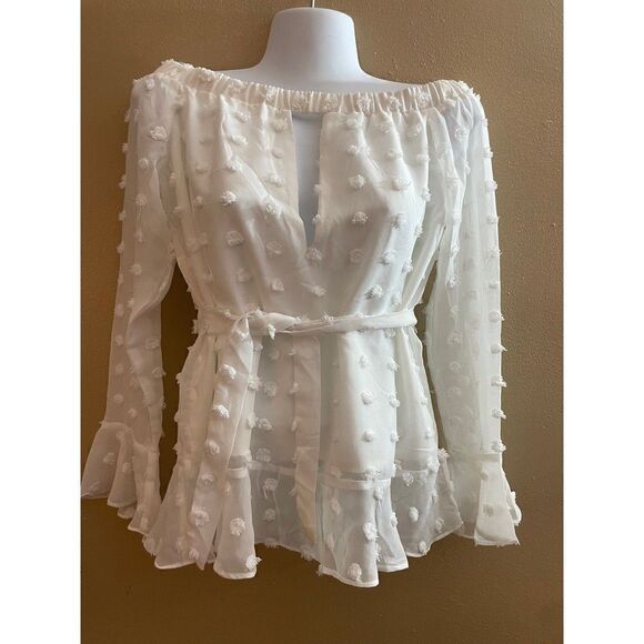 New SVBO Peasant Flounce White Women’s Top - Picture 2 of 4